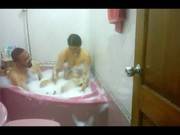 Indian Couple Taking Bath Soaping Each Ot 
