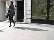 Mature Lady Walking In Black Thigh Boots
