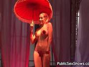 Hot Busty Stripper Posing With Umbrella