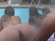 Dirty College Sluts Get A Hose Down Poolside