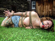 Hot Babe Rain Degrey Left Tied Up In A Field