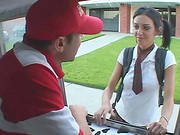 Skinny Brunette Receives A Large Cock