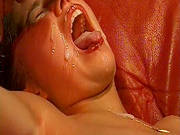 Wild Blonde Swallowing Warm Jizz