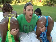 Lucky Guy Along Two Ebonies In Outdoor
