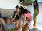 Three Girls Givingblowjob One Lucky Dick -2