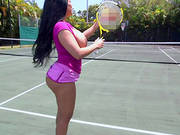 Curvy Brunette Kiara Mia Blows And Enjoys Rear Pounding On Tennis Court