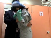 Asian Babe With Natural Tits Gives Blowjob In Public Bathroom