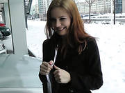 Redhead With Innocent Face Doing Perverted Stuff In The Public Toilet