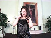 Brunette In A Beautiful Black Leather Dress