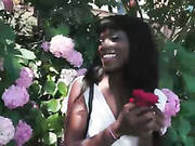 Black Girl In The Garden Shows Her Pussy Upskirt