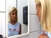 Blonde Jordan Green Checks Herself Out In Bathroom