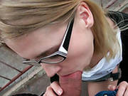 Nerdy Blonde Euro Teen Gets Fucked Doggystyle Outdoors