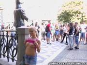 Sexy Girl Shows Tits In The Middle Of A Lively Square