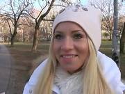 Euro Slut Flashes Her Tits And Fucked In The Woods For Cash
