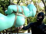 Kinky Woman Dressed Up In Latex Outfit Was Tied Up And Fucked In The Garden