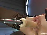 Insatiable Woman Is Getting Her Pussy Drilled By A Fucking Machine, In A Huge Room