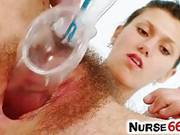 Petite Nurse Is Doing Naughty Things In Her Office, Because Her Hairy Pussy Needs An Orgasm