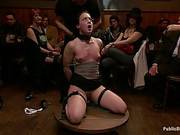 Sweet Sex Slave Was Being Humiliated And Tortured In Front Of Many Kinky People In An Huge Room