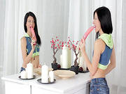 Cute Brunette Enjoying Her Toy