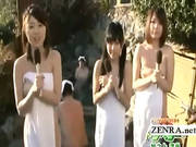 Three Shy Japanese Schoolgirls Strip Nude At Bathhouse
