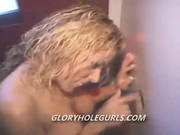Curly Blonde Haired Slut Gloryhole Sucking Of Strangers Cocks