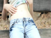 Ultra Skinny Girl Finger On A Bench