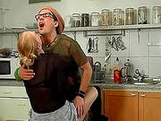 A Blonde Girl Gets Fucked By Her Boyfriend On A Kitchen Table