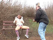 Outdoor Public Play With Young Sexy Eurobabe Cathy And Old Man