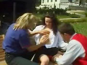Hot Brunette Gets Face Fucked In Outdoor Mmf Threesome