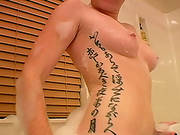 Lovely Meaghan Fingers Soapy Shaved Cunt In The Bathroom
