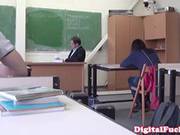 College Brunette Rides Cock During Class