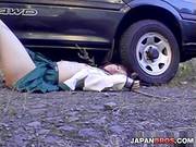 Nice Japanese nymphet Has Hands Tied Outdoor