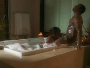 Beautiful Ebony With Massive Boobs Does Blowjob In Bathroom