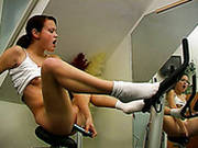 Sporty Teen Hoe Is Poking Her Twat With Dildo After Tough Work Out In The Gym
