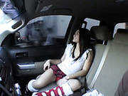 Seductive Asian Babe In Sexy Kilt Skirt Masturbates In The Car