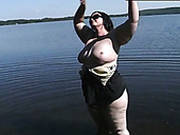 Big Fat Slut Rubs Her Skin With Sun Protect Lotion Before Masturbating Outdoor