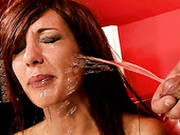 Delicious Brunette Milf Rides Kinky Dude Reverse After He Pees On Her Face