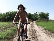 Kinky Country Brunette Rides A Bike Being All Naked To Lure Man For Sex