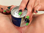Wanton Blondie Extends Her Soaking Twat With Canned Food