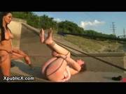 Guy And Girl Fuck Tied Up Babe At Dock