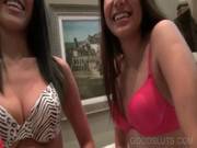 Brunette Stunner Blows Dick In Gangbang
