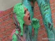 Wam Lesbian Gets Her Paint Covered Tits Teased