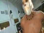 Masked Dude Gets His Dick Sucked By Couple Of Horny Chicks