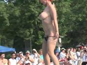 Redhead Stripper Gets The Pool Party Going 