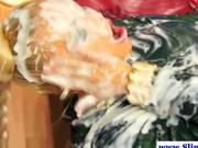 Bukakke Loving Blonde Bathes In Fake Cum
