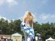 Super Sexy Pale Blonde Teen Performs An Outdoor Striptease 