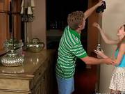 Teens Fool Around On The Couch While Step Mom Watches