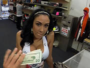 Beautiful Busty Babe Sells Her Wet Pussy Instead Of Her Cellphones!