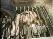 Slut With Big Tits Locked In Filthy Small Cell Bound With Hands