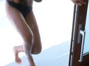 Brunette With Gold Dildo In Her Anal